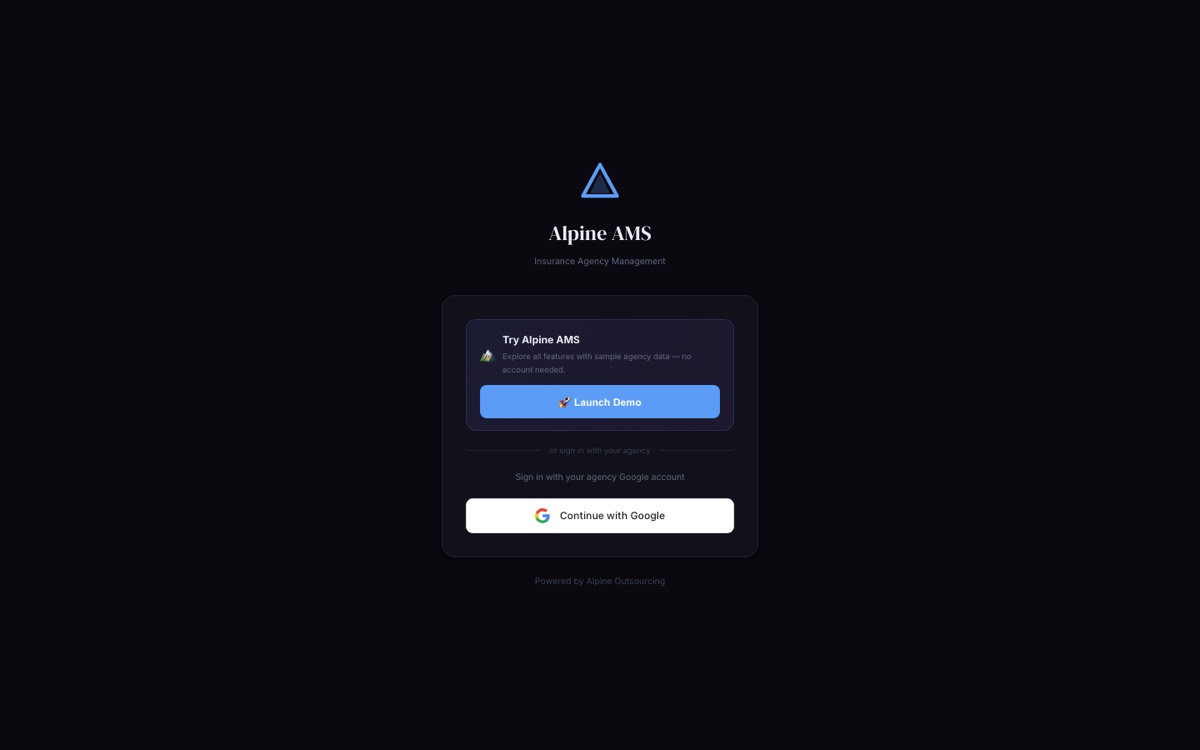 Alpine AMS sign-in screen