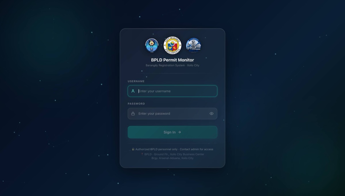 BPLD Permit Monitor sign-in screen