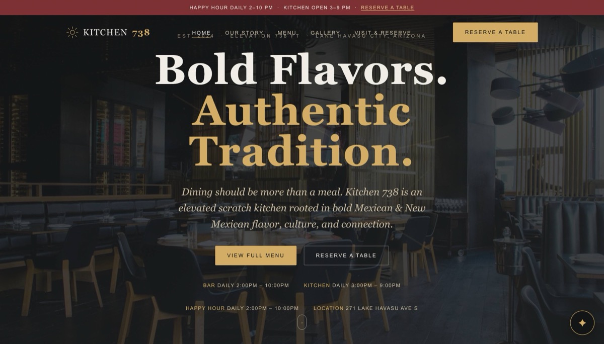 Kitchen 738 restaurant website