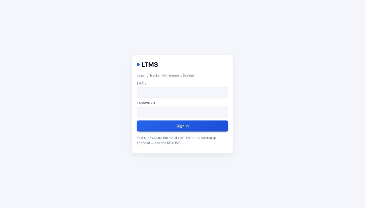 LTMS leasing tracker sign-in screen